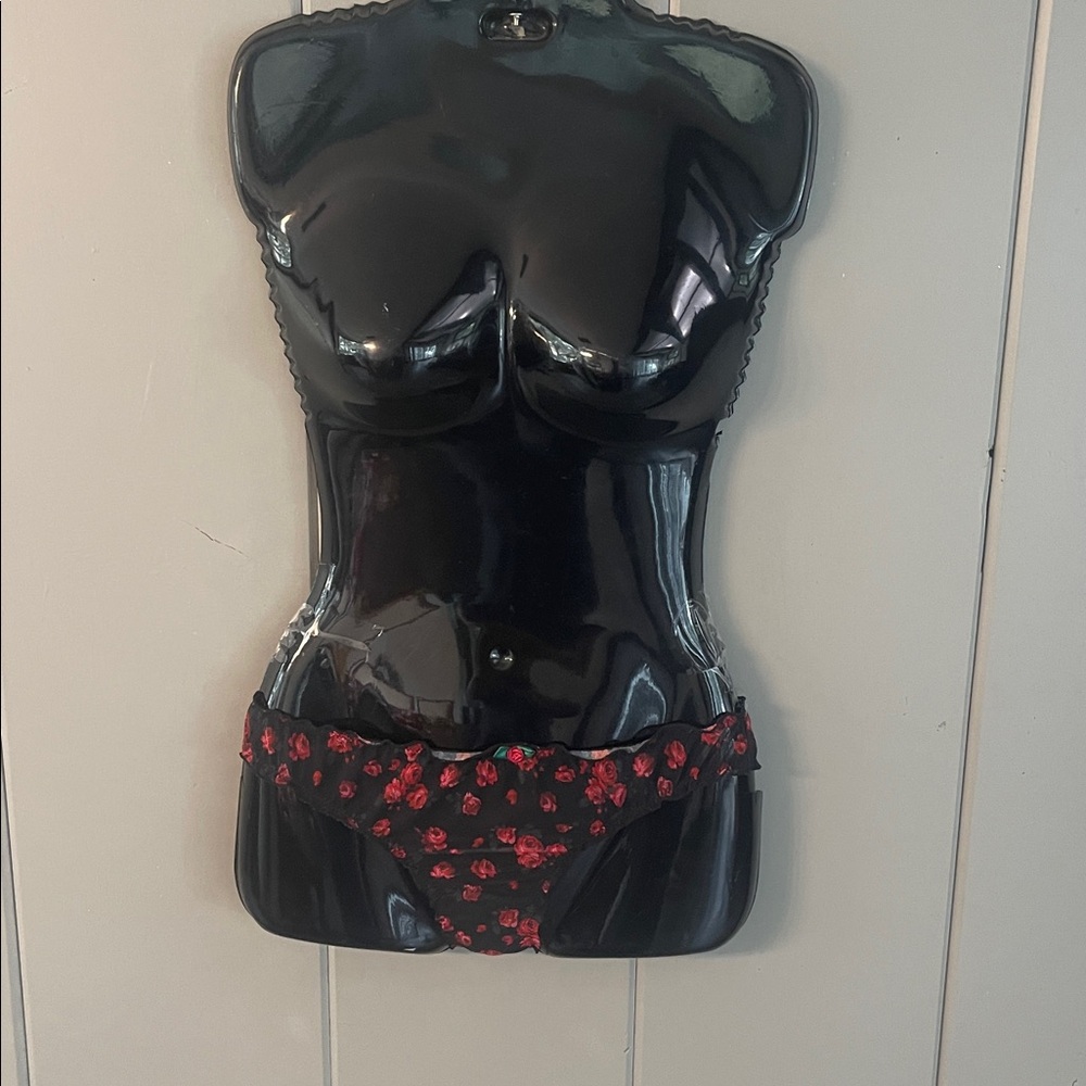 NWT French Affair Bikini Panty Black Red Floral Romantic Festival Flirty Boho